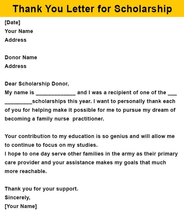 College Scholarship thank you letter sample