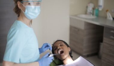 A dental hygienist at work